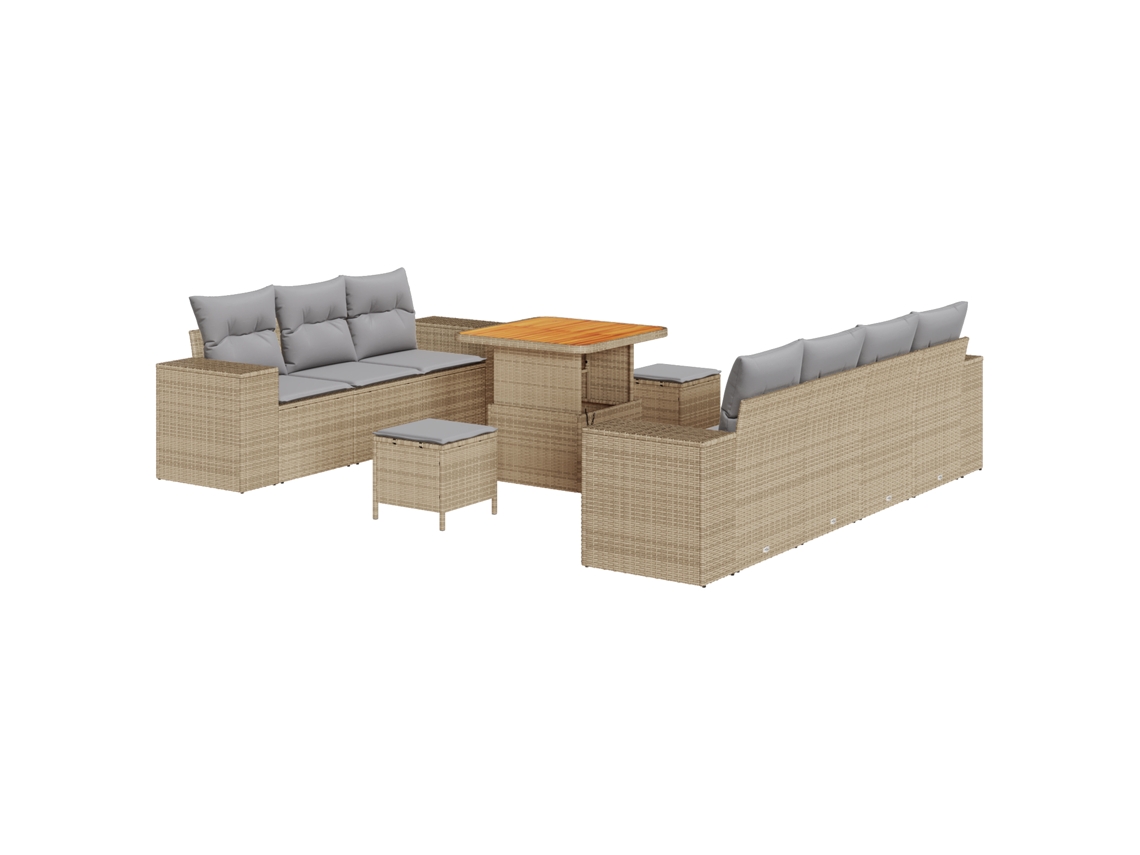 Conjunto 10 Sofá De Jardim Vidaxl Bege Vime Pe (221 X 179 X 85 Cm)