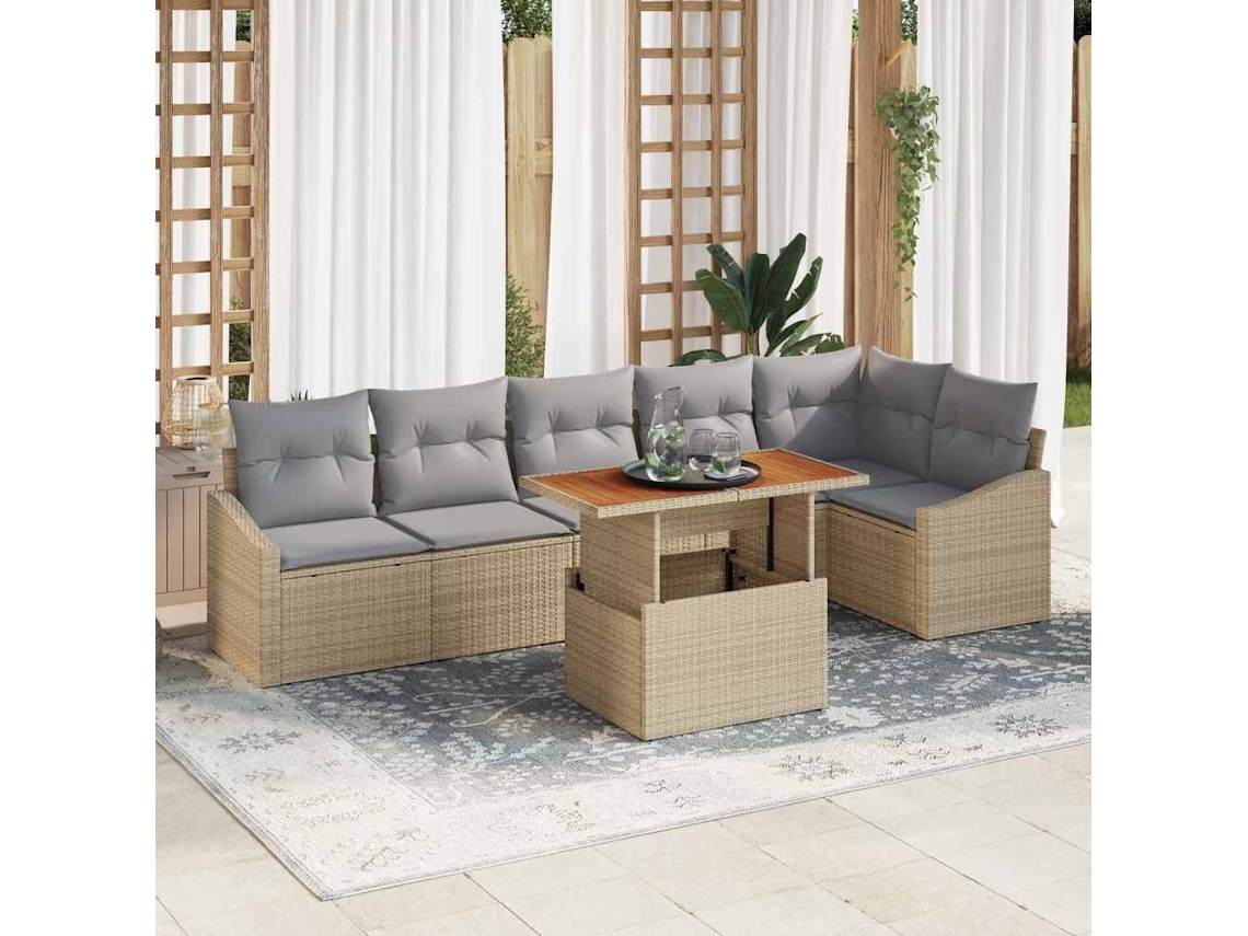 Vidaxl Conjunto De Sofá De Jardim 7 Unid. Bege E Cinza