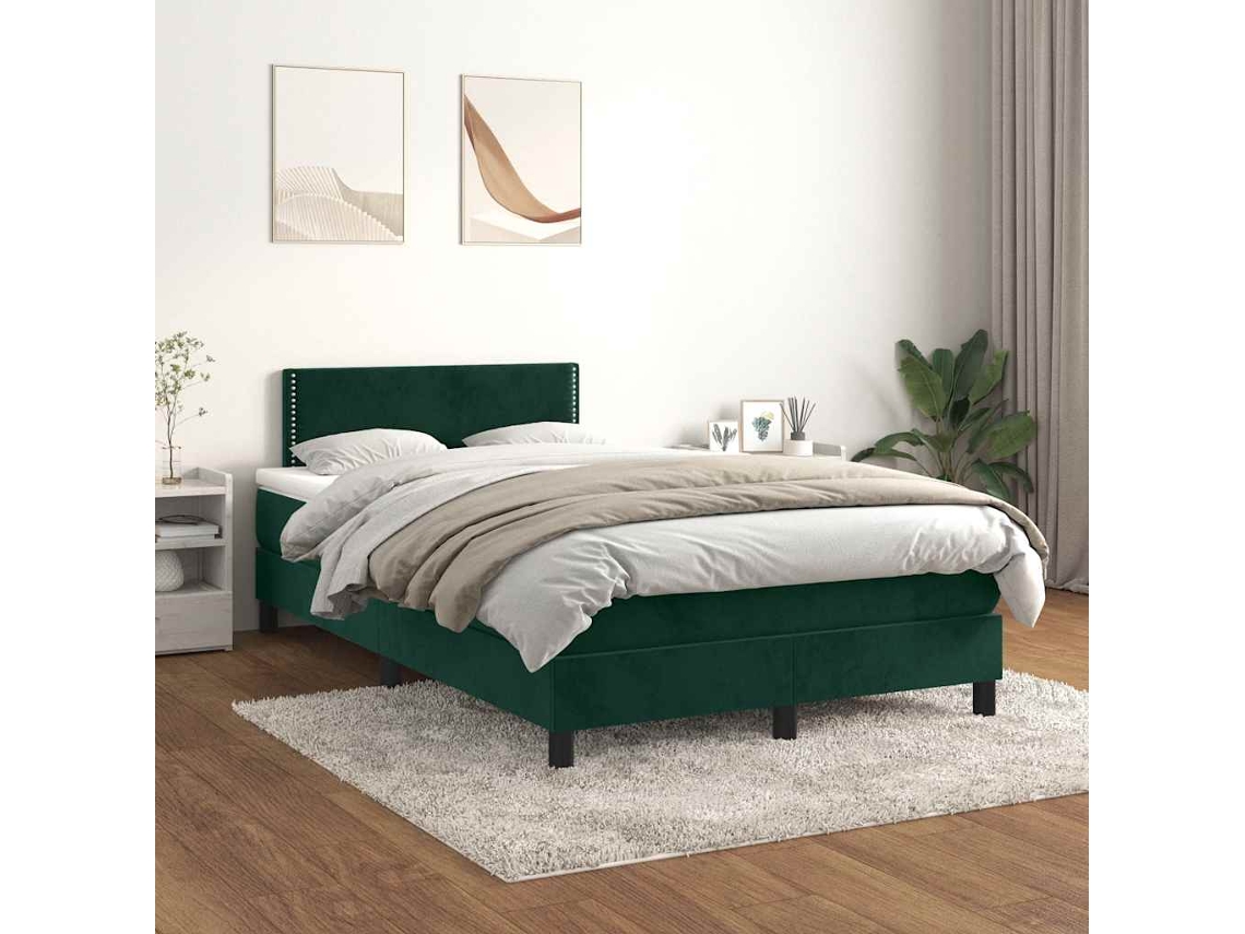Vidaxl Cama Boxspring Com Colchão 120x200 Cm Veludo Verde-escuro