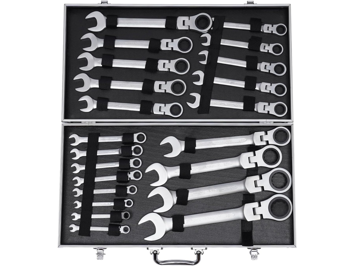 Conjunto De 22 Chaves De Catraca - Chave Combinada Articulada 72 Dentes 6-32 Mm Cabeça Flexível De 180° Com