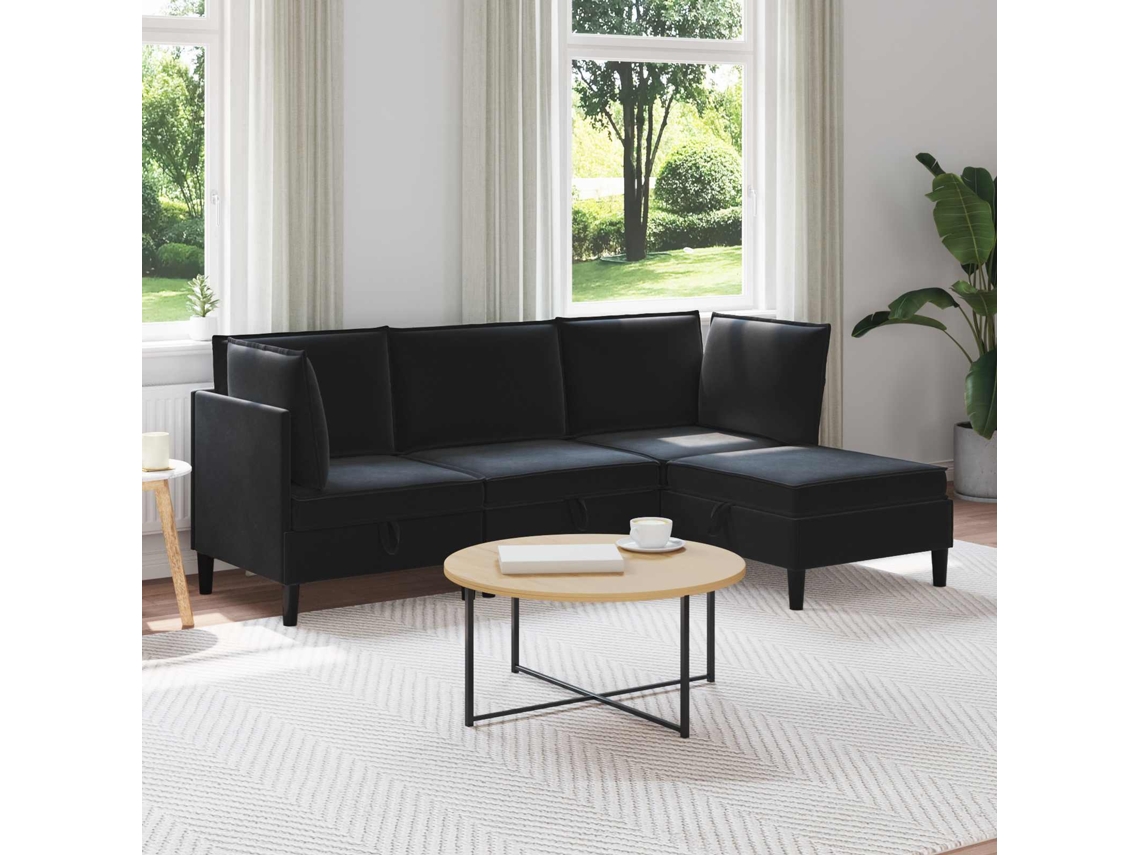 Vidaxl Conjunto De Móveis Para Sala De Estar 4 Pcs Preto Veludo