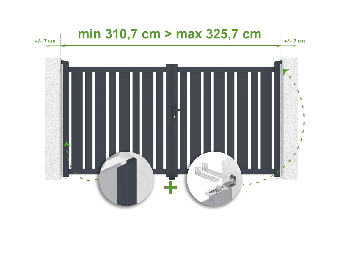 Portão De Batente Ajustável Largura 3m Veymont H.160cm Alumínio Cinza Casanoov