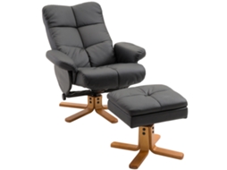 Estrona Reclinável Lounge com Apoio para os Pés Puff Baú de Armazenamento Estofado Sintético Preto S/MARCA