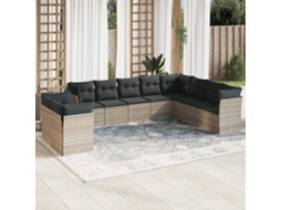 Vidaxl 10 Pcs Conj. Sofás Jardim Com Almofadões Vime Pe Cinzento-claro