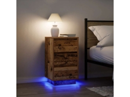 Vidaxl Mesa De Cabeceira Com Luzes Led 38x34x65 Cm Madeira Velha