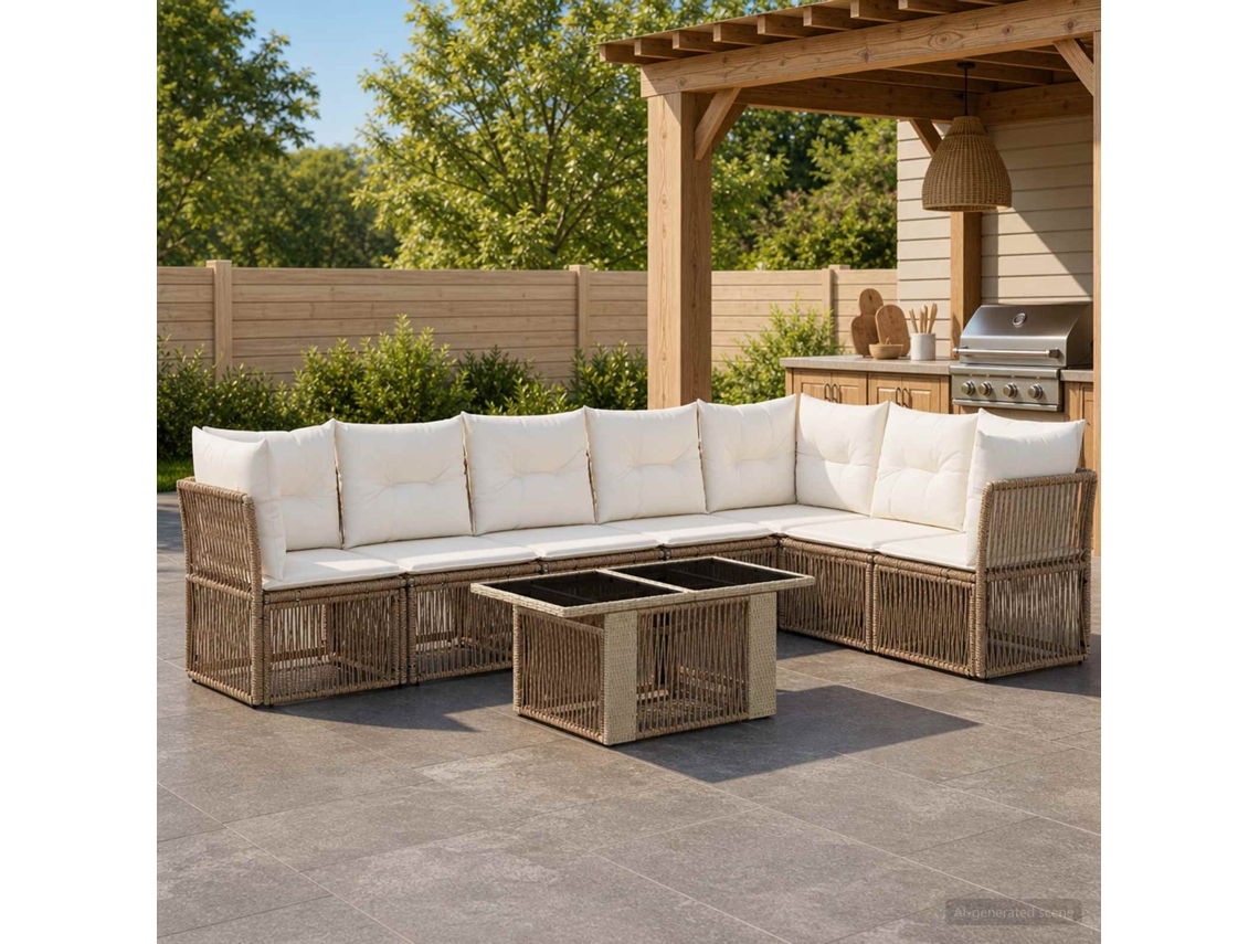 Vidaxl Conjunto De Sofá De Jardim 8 Unid. Bege Vime Pe