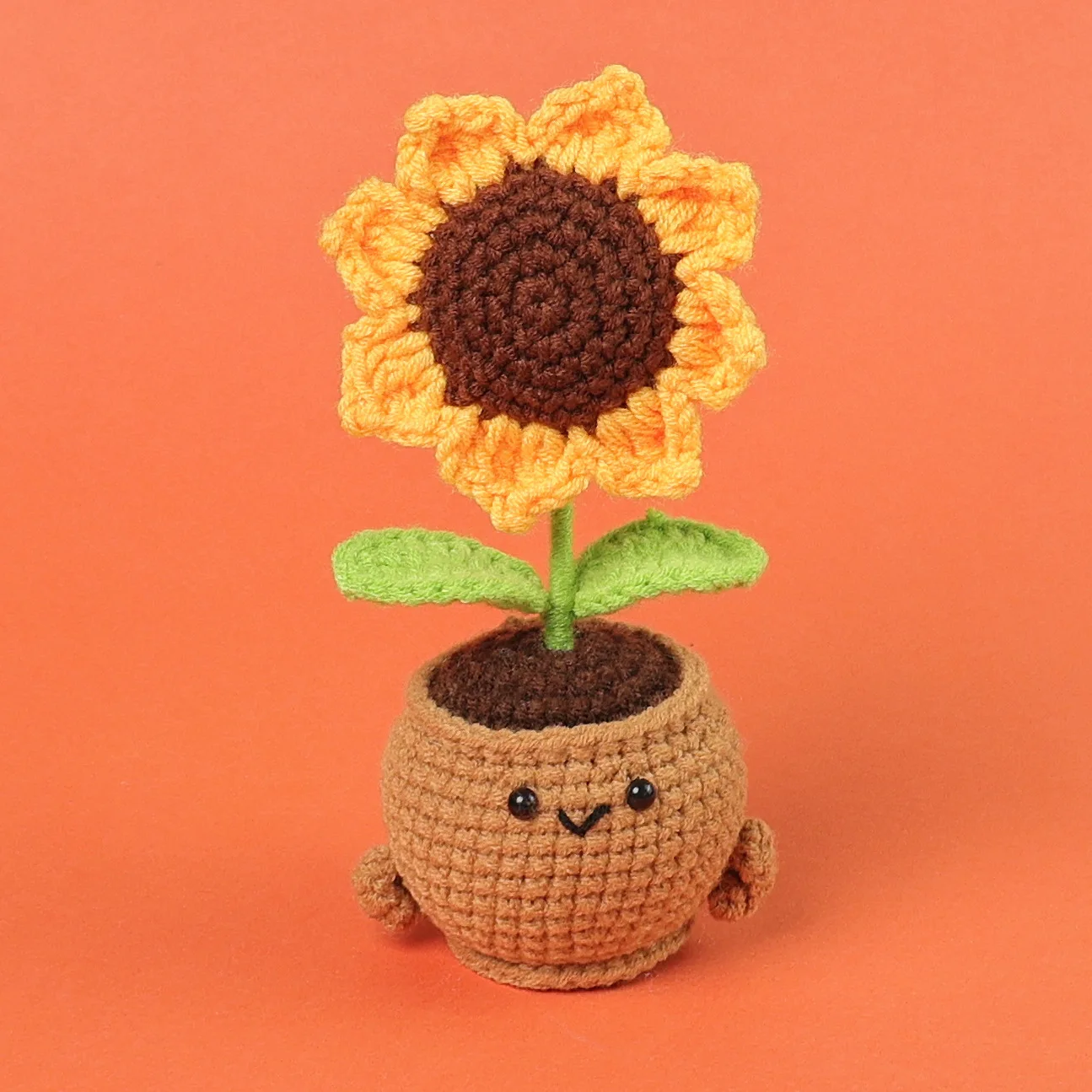 Lindo Girassol De Crochê Em Vaso, Flor Divertida Tricotada, Planta Feita À Mão