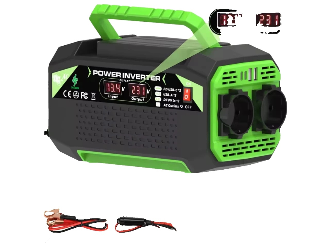 Inversor De Potência, Portas Usb E Tipo-c, Display Lcd Inteligente, 500w 12v