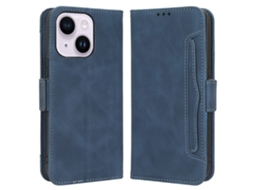 Capa Para Iphone 15 Pele Sintética Com Porta-cartões Azul