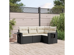 Vidaxl 4 Pcs Conjunto De Sofás Para Jardim C/ Almofadões Vime Pe Preto