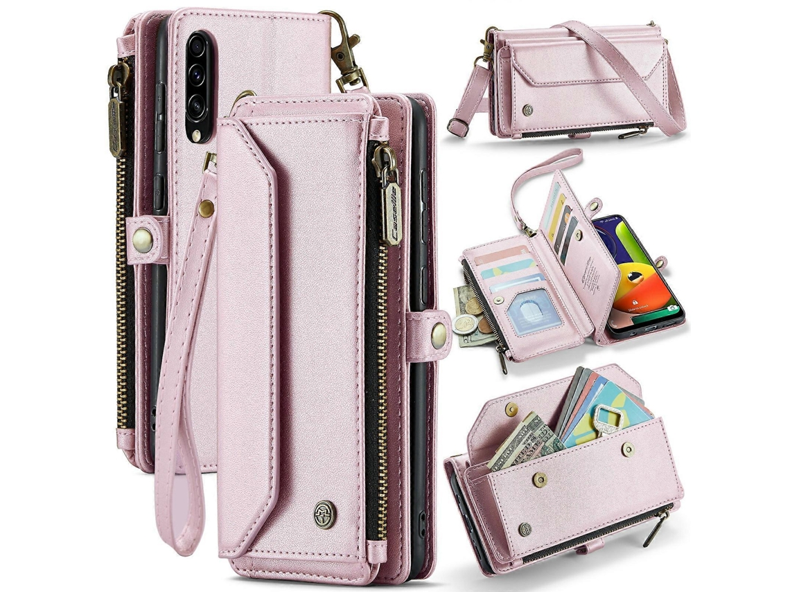 Compre Capa De Couro Caseme C36 Com Zíper E Vários Compartimentos Para Cartões Para Samsung Galaxy A30s / A50s / A50 Com Alças Rosa