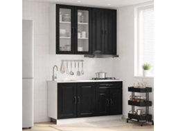 Vidaxl Unidade De Cozinha Kalmar 4 Unid. Preto Derivados De Madeira