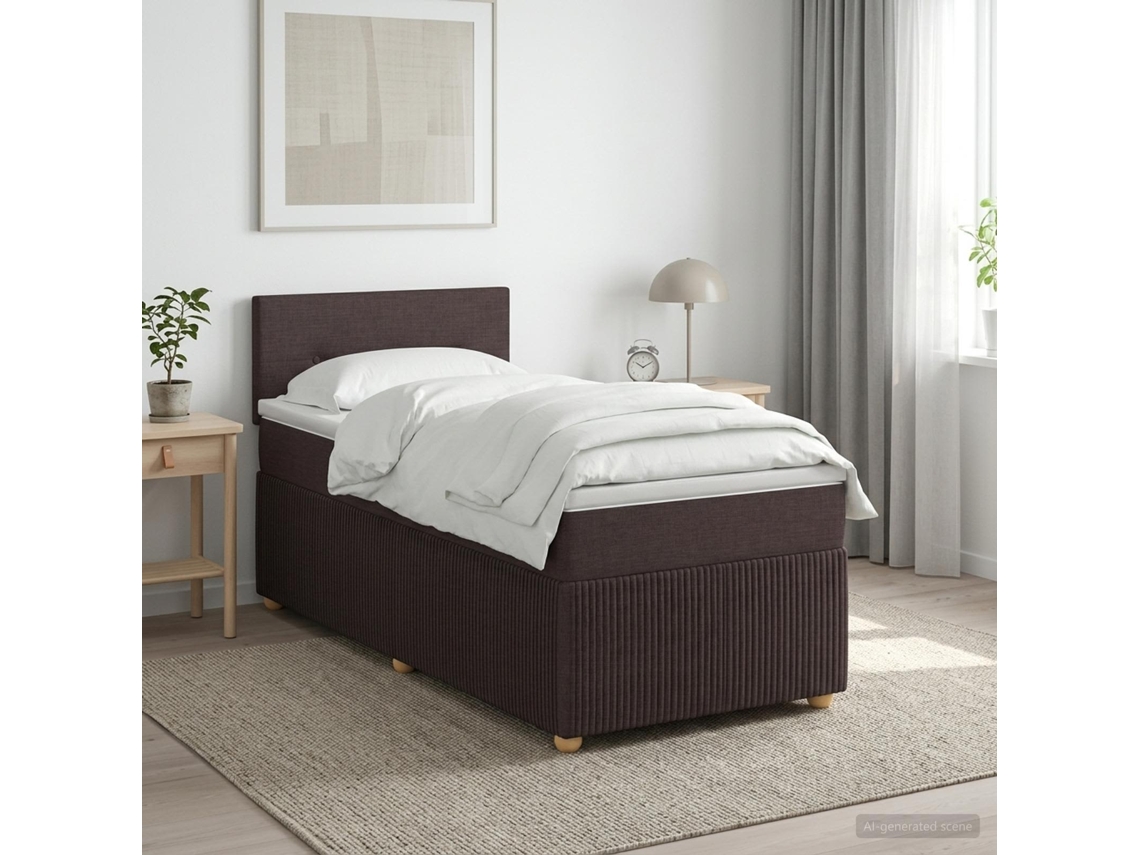 Vidaxl Cama Box Spring Com Colchão Marrom Escuro 80 X 200 Cm Tecido