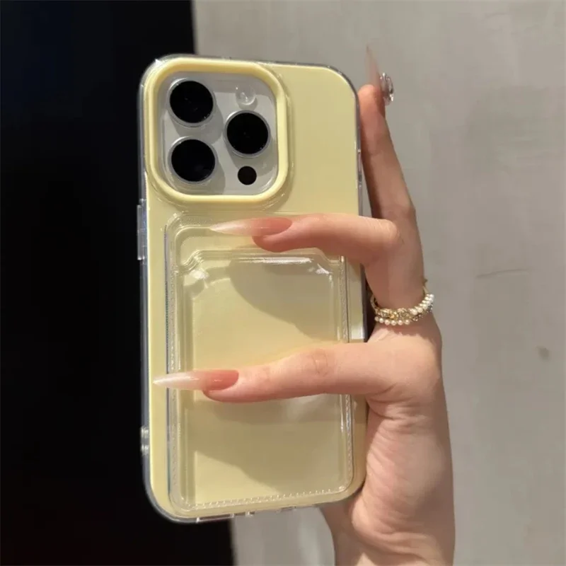 Capa Transparente Estilo Carteira Para Iphone 15 Pro Max (amarelo Cremoso), Tpu Pc À Prova De Choque.