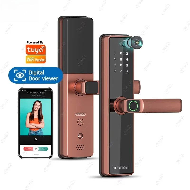 (vermelho) Sistema de namoro por impressão digital, resistente à água, sem chave, com cartão digital e câmera biométrica.