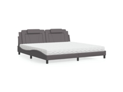 Vidaxl Cama Viana com Colchão 200x200 Cm Couro Artificial Cinzento