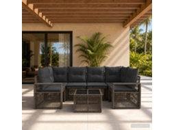 Vidaxl Conjunto De Sofá De Jardim 7 Unid. Cinzento Vime Pe