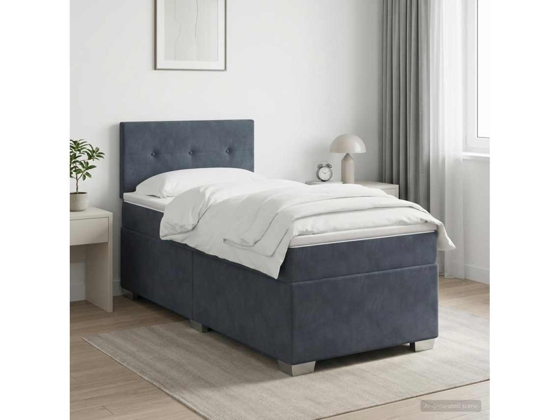 Vidaxl Cama Box Spring Com Colchão Cinzento-escuro 90 X 200 Cm Veludo