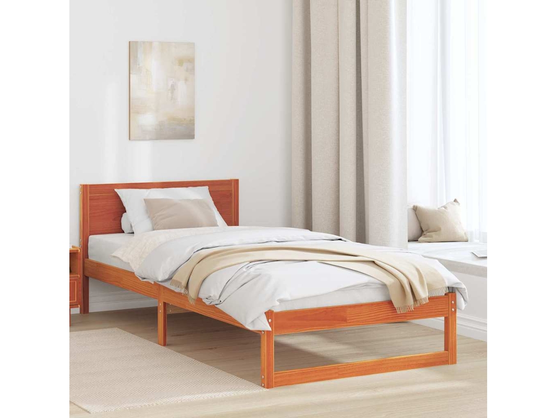 Vidaxl Estrutura da Cama com Cabeceira Marrom Cera 90 X 200 Cm