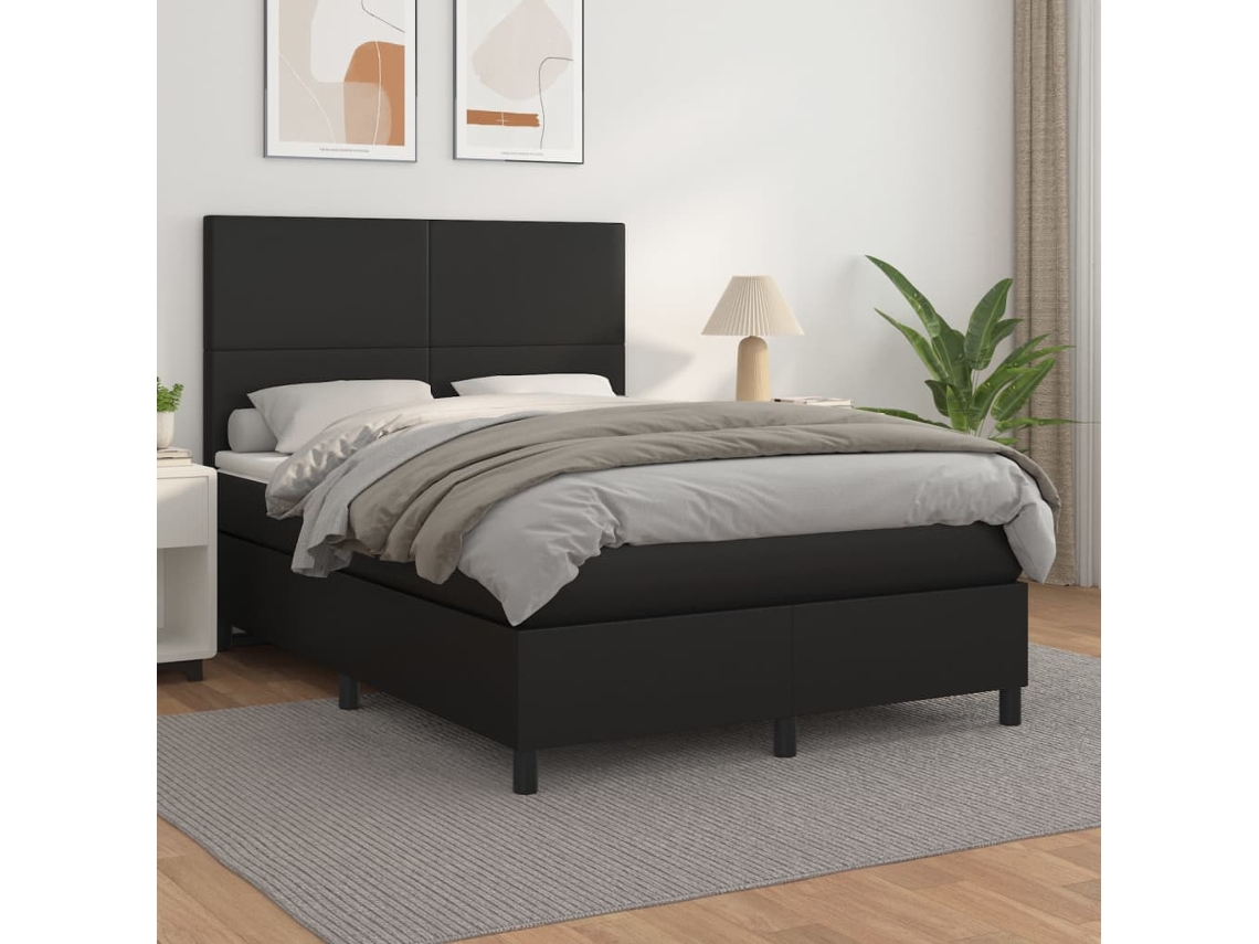 Vidaxl Cama Com Molas/colchão 140x200 Cm Couro Artificial Preto