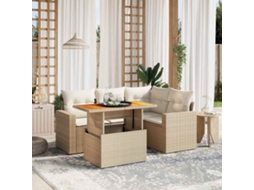Vidaxl 5 Pcs Conjunto De Sofás P/ Jardim Com Almofadões Vime Pe Bege