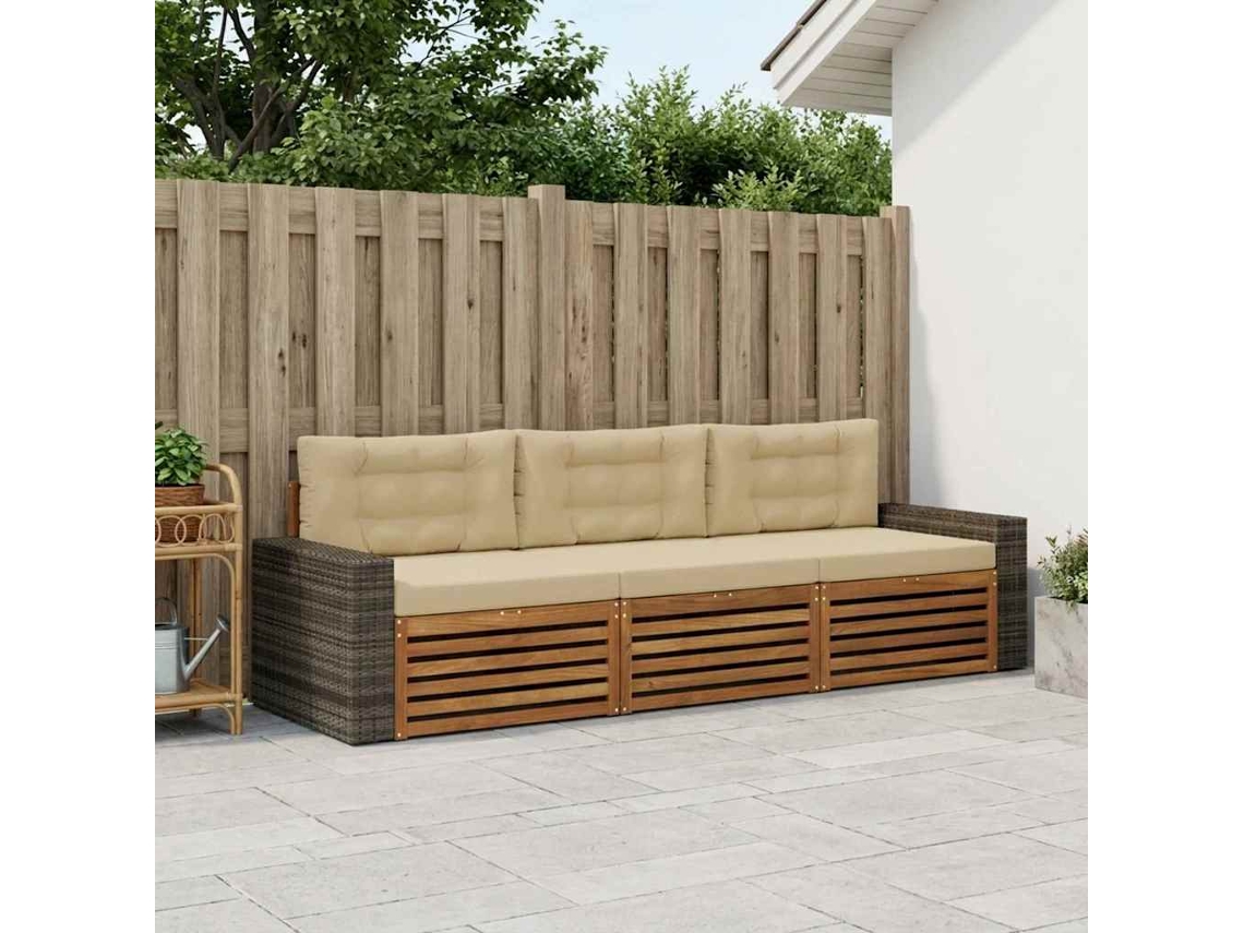 Vidaxl Conjunto De Sofás Para Exterior 3 Unid. Natural E Bege