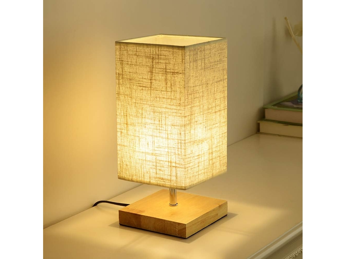 Luminária De Mesa Retangular Led Mengjay Para Quarto, Com Cúpula De Tecido, Base De Madeira Leve, Ideal Para Leitura
