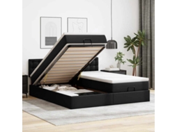 Vidaxl Estrutura De Cama Otomana Com Colchões Pele Artificial Preta