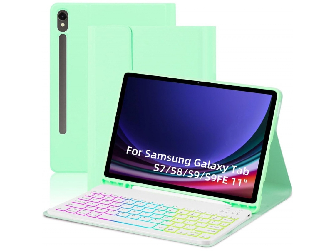 Lurelia Capa Com Teclado Bluetooth Para Samsung Tab S9 Plus 12.4" Retroiluminação Colorida, Layout Pt, Verde E Branco
