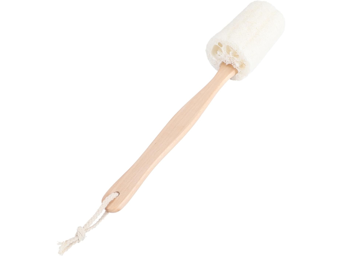 Escova De Banho Esfoliante Suave Para O Corpo, Cabo Longo Com Madeira De Bucha Vegetal Natural, Para Limpeza Das Costas