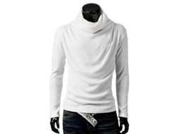 Camisola De Pulôver Casual De Gola De Tartaruga Manga Longa Para Homem Inverno Outono Confortável Solta Branco
