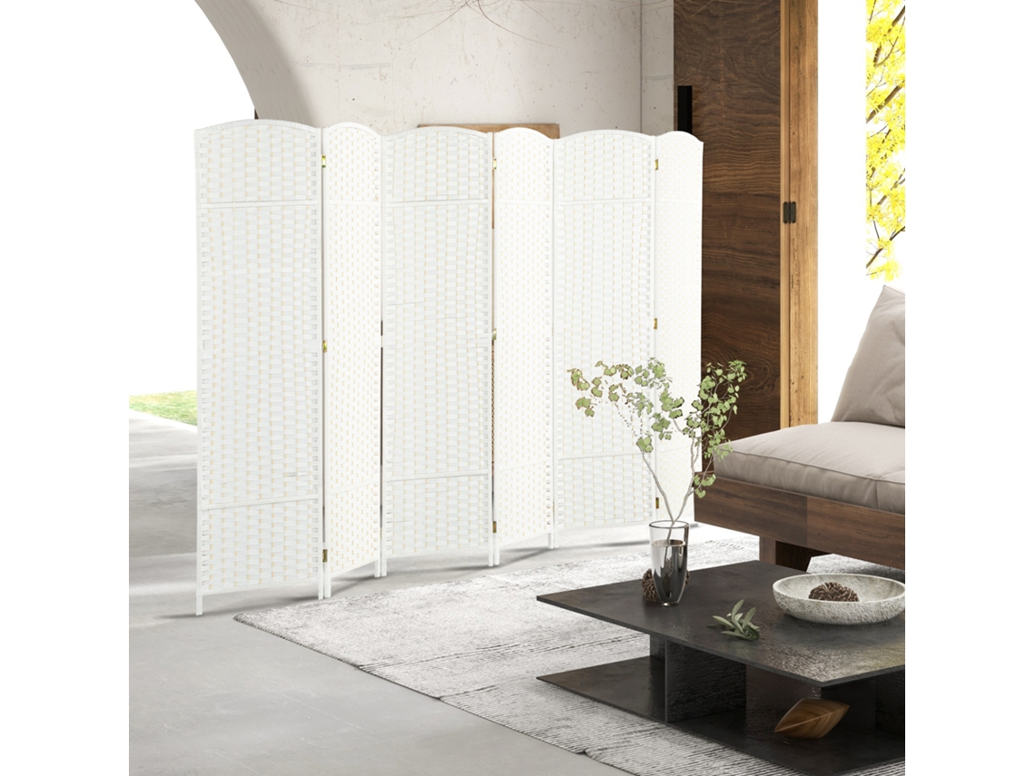Biombo de 6 Painéis Separador Ambientes Dobrável 240x170 Cm para Sala Estar Dormitório Escritório Branco