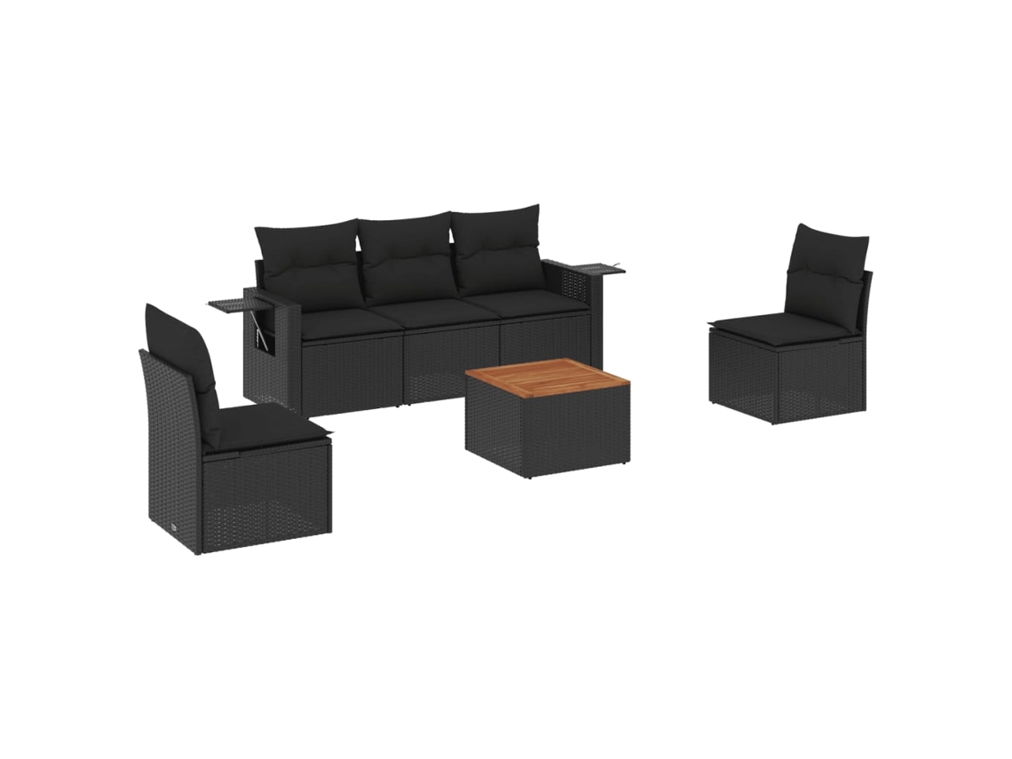 Conjunto Sofás de Jardim 6 Pcs com Almofadões Vime Pe Preto MAISON EXCLUSIVE (6 pcs)
