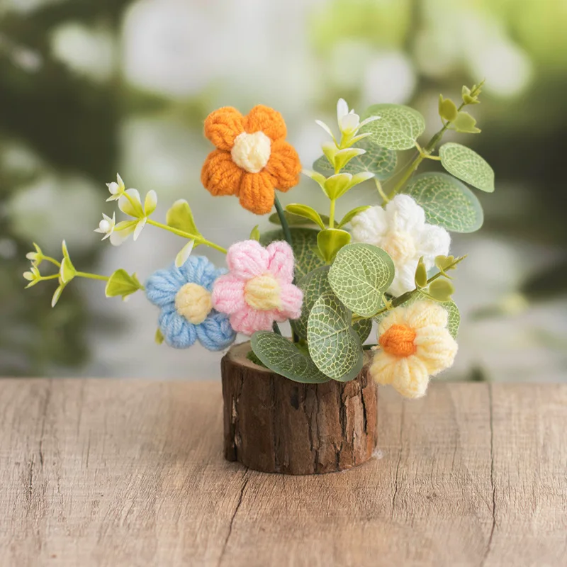 Vasos De Flores Feitos À Mão Em Crochê, Flores Artificiais, Plantas Tricotadas