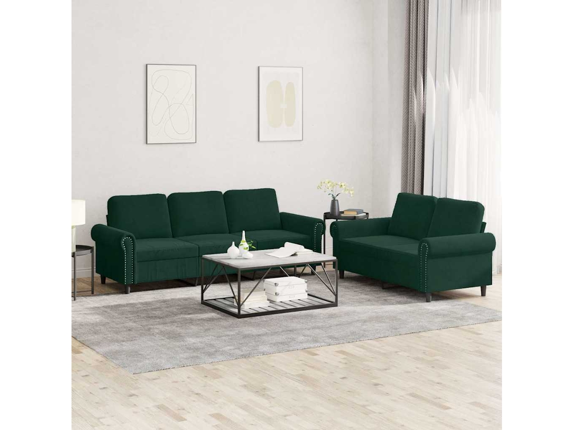 Vidaxl 2 Pcs Conjunto De Sofás Com Almofadões Veludo Verde-escuro