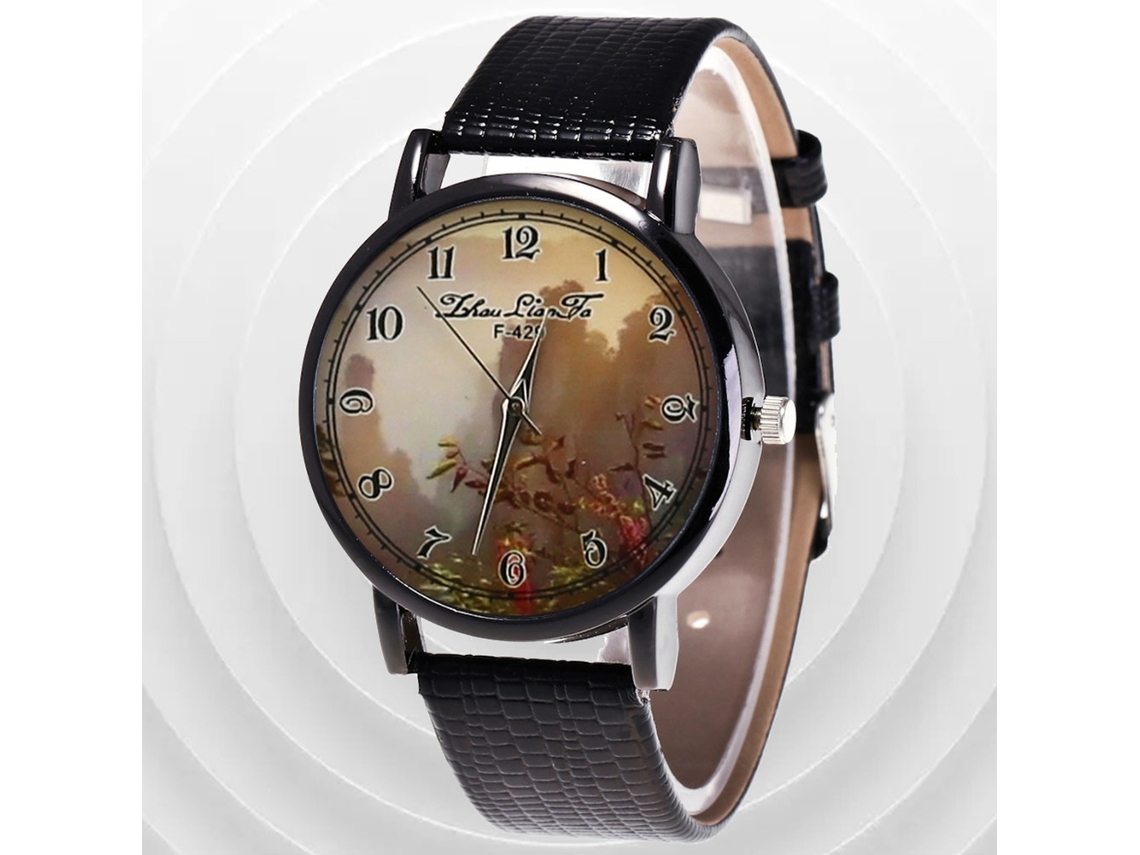 Relógio de pulso Zhoulianfa Modern Landscape Quartz com pulseira de couro PU (preto)