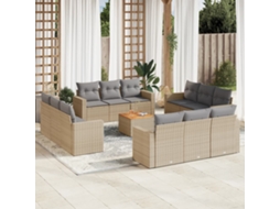 Vidaxl 13 Pcs Conjunto De Sofás P/ Jardim Com Almofadões Vime Pe Bege