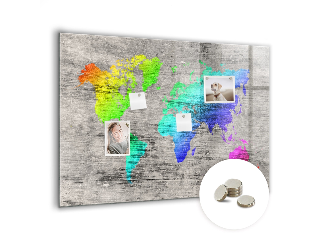 Quadro De Vidro Magnético Mundo Mapa Para A Sala De Estar Espelharte (100x70 Cm)