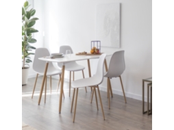 Conjunto De Mesa E 4 Cadeiras Felicia Hemans Brancas, Mesa Em Mdf 120 X 70 Cm, Pernas Metálicas Efeito Madeira, Pés Antiderrapantes - Mog Casa