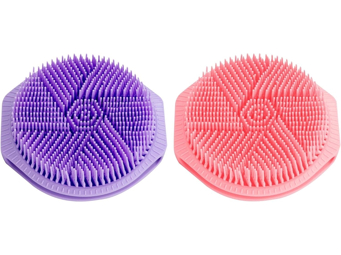 Conjunto Nuobesty Com 2 Escovas De Banho Silicone Macio Dupla Face, Esfoliantes E De Limpeza Para O Corpo Costas, Rosa E