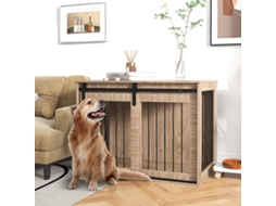 Gaiola Para Cachorro Em Madeira Com Design Rústico, Modelo Trancável, Nas Medidas 98x58x61 Cm Na Cor Nogueira E Preto