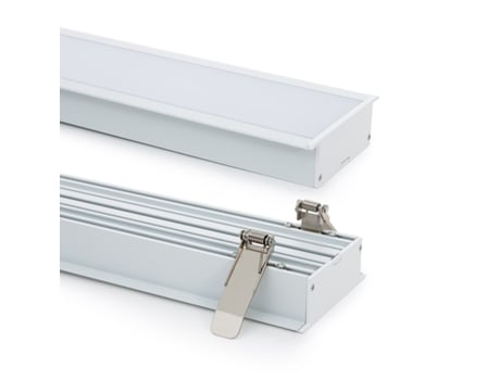 Perfil de alumínio embutido grande com cobertura contínua para tiras de LED de até 60 mm Branco 10 M Branco Translúcido