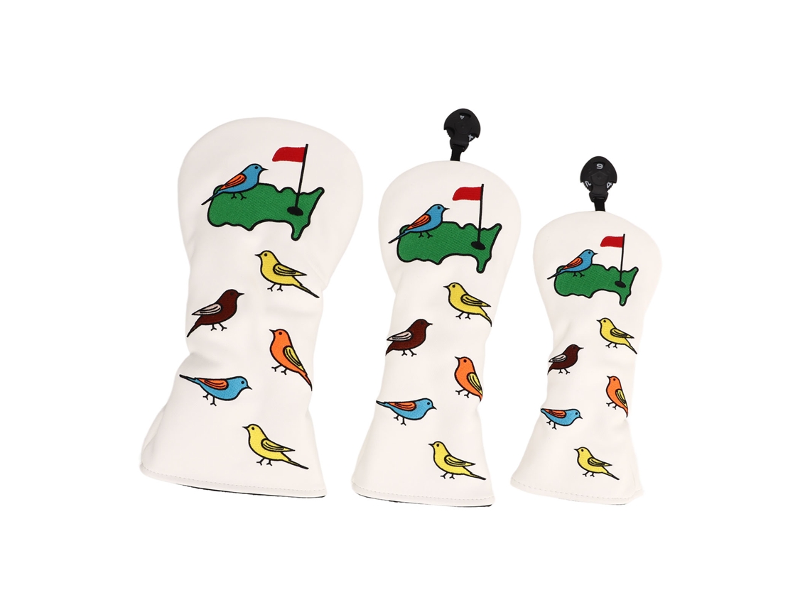 3 Capas Para Cabeça De Taco De Golfe Pu Impermeável Padrão De Pássaro Branco Para Driver Fairway Híbrido