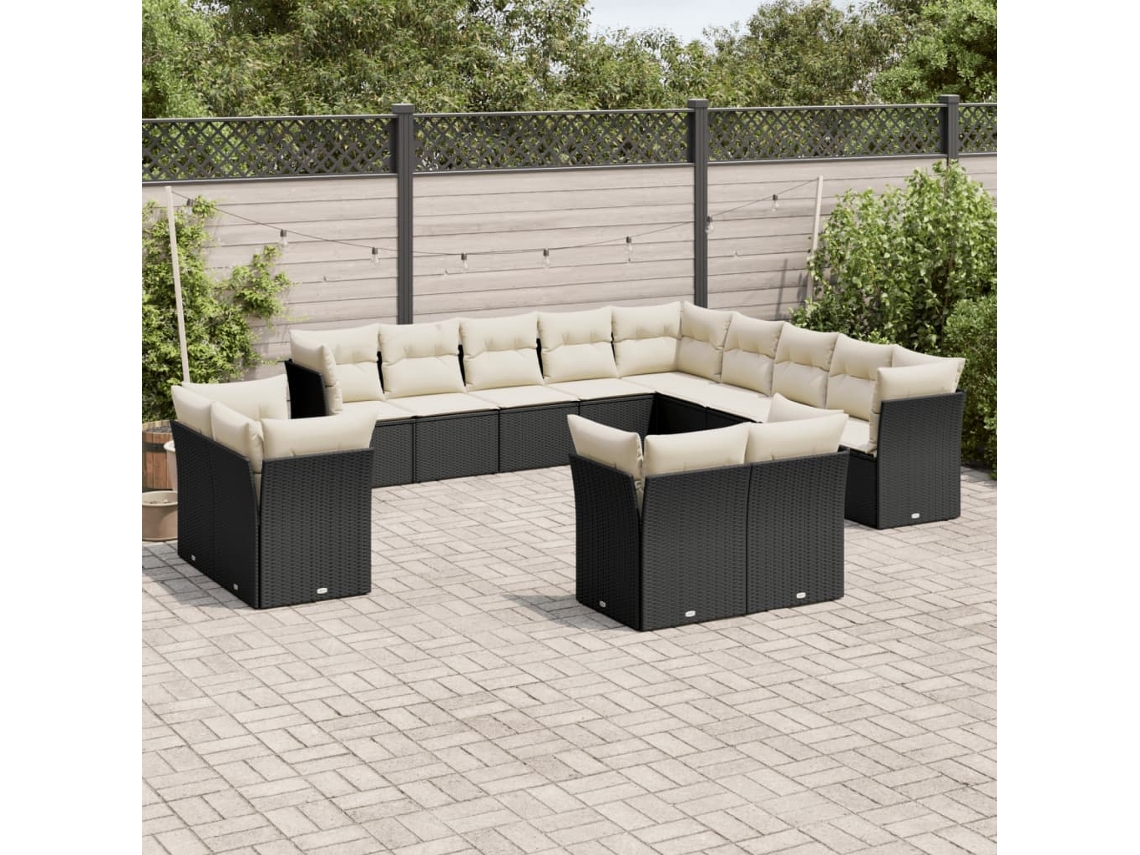 Vidaxl 13 Pcs Conjunto De Sofás De Jardim Com Almofadões Vime Pe Preto