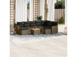 Vidaxl 10 Pcs Conjunto Sofás De Jardim C/ Almofadões Vime Pe Cinzento