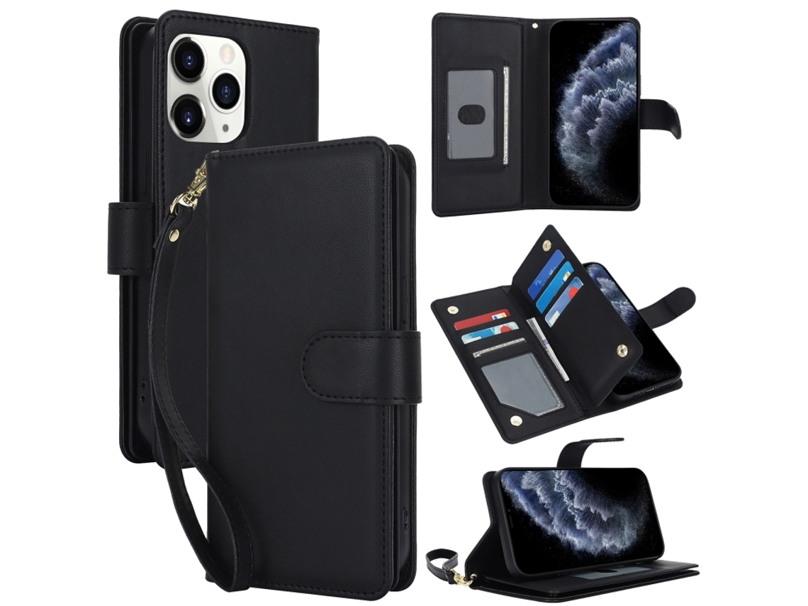 Capa Carteira De Couro Para Iphone 11 Pro Max - Com Rfid - Para Vários Cartões