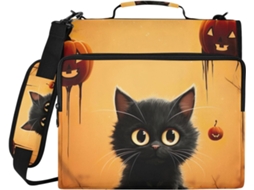 Pasta Organizadora Com Estampa De Gato E Abóbora Halloween Escola Trabalho, Com 3-argolas E Capa Impermeável