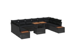 Conjunto 11 Conjunto De Sofá De Jardim Vidaxl Preto Vime Pe (100 X 55 X 73 Cm)