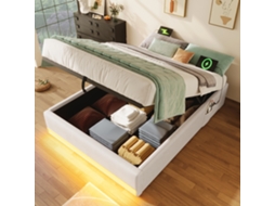 Cama Box 90x200cm Bege Led Usb Typ-c Bolsas De Armazenamento Hidráulica