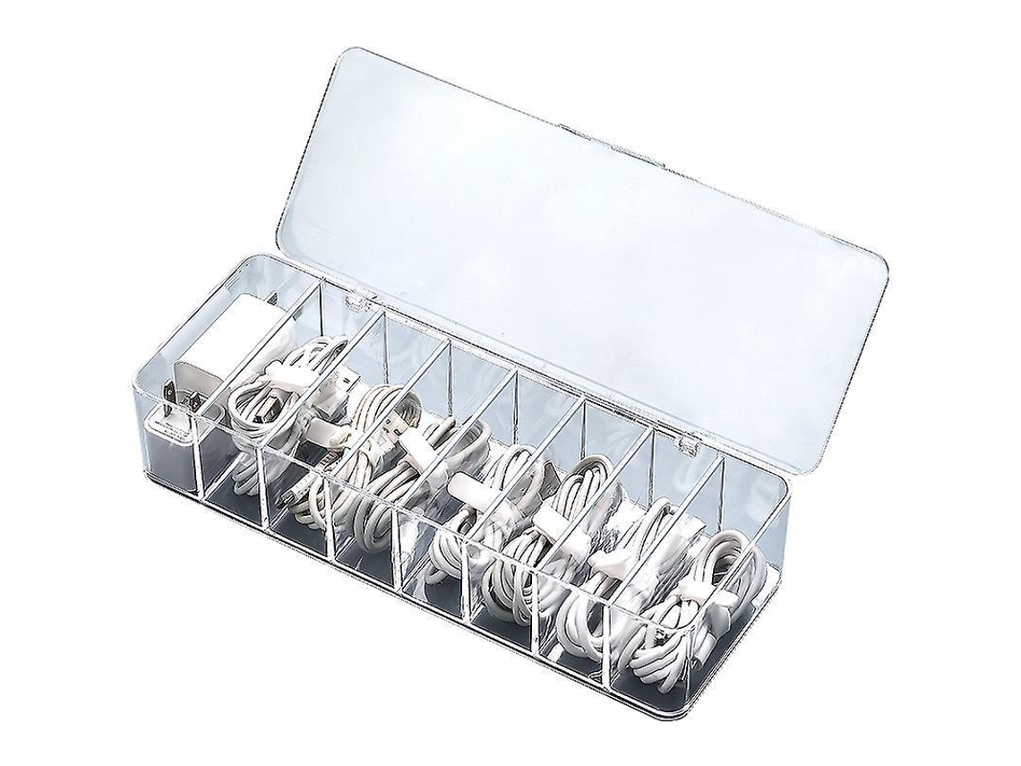 Lurelia Caixa Organizadora Transparente Para Cabos, 8 Compartimentos, 10 X 3,5 X 2 Pol, Transparente, Plástico Ps